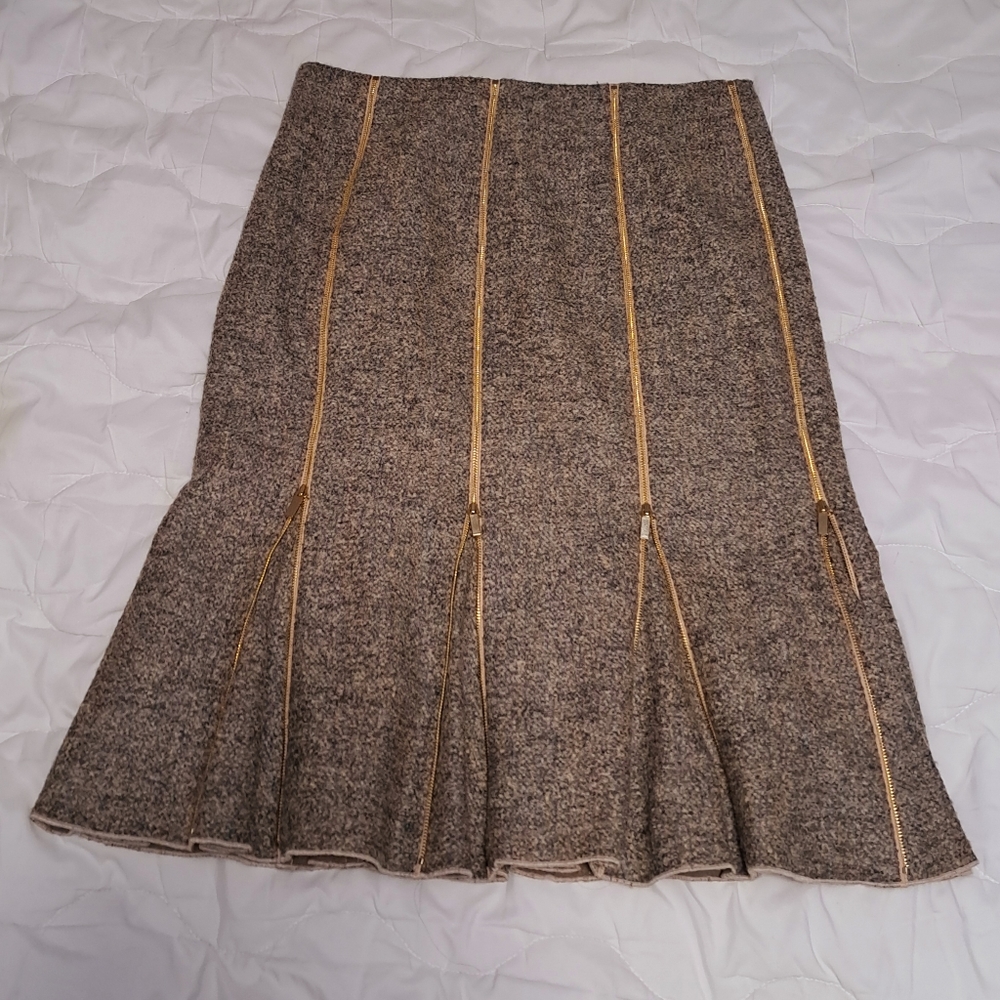 Per Se | Wool Pencil Skirt w/8 Gold Zippers | Size: 8
